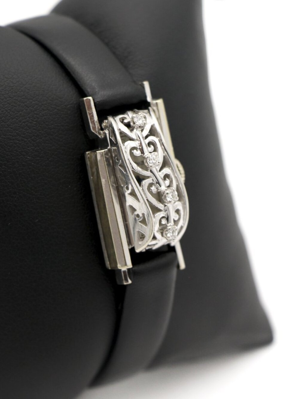 LeCoultre 14k White Gold Hidden Watch w/ Diamond Floral Leaf Dome